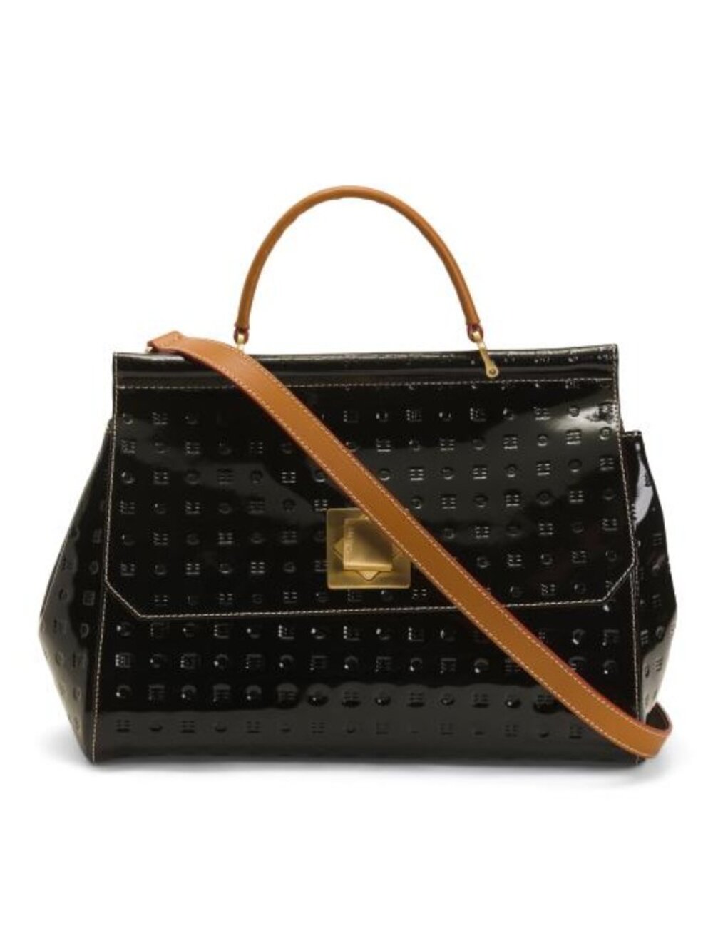 ARCADIA Made In Italy Patent Leather Turn Lock Front Flap Single Strap Satchel